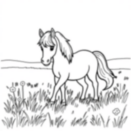 pony in meadow - pony, meadow coloring page