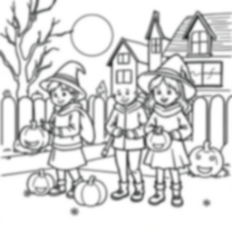 children trick or treating - children, trick or treating coloring page