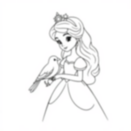 princess with bird - bird, princess coloring page