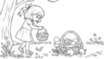 little girl finding easter basket - little girl, finding, easter basket coloring page