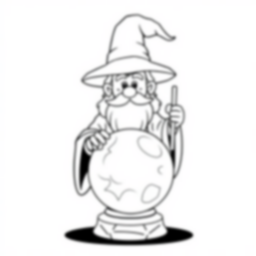 Free wizard and crystal ball - wizard, crystal ball Coloring Page for Kids - Printable PDF & PNG