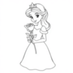 princess holding rose - princess, holding, rose coloring page