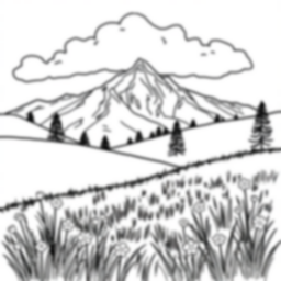 mountain meadow - mountain, meadow coloring page