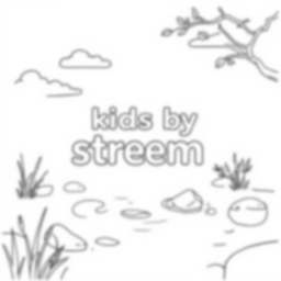 kids by stream - kids, stream coloring page