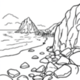 Free rocky beach - beach, rocky Coloring Page for Kids - Printable PDF & PNG
