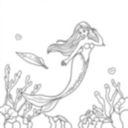 mermaid in coral - mermaid, coral coloring page