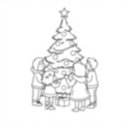 children around christmas tree - christmas tree, children, christmas coloring page
