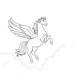 pegasus in sky - pegasus, sky coloring page