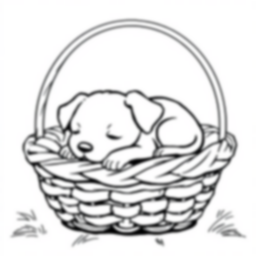 puppy sleeping in basket - puppy, sleeping, basket coloring page