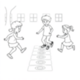 children playing hopscotch - playing, children, hopscotch coloring page