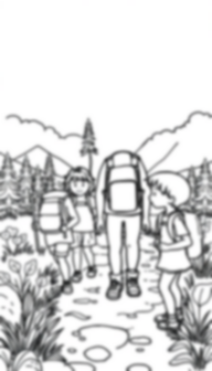 kids on hiking trail - kids, hiking trail coloring page