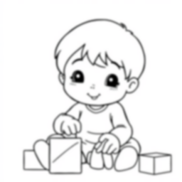 child playing with blocks - playing, child, blocks coloring page