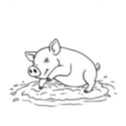pig rolling in mud - pig, rolling, mud coloring page