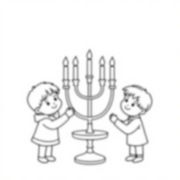 kids lighting menorah - kids, lighting, menorah coloring page