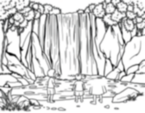 children by waterfall - children, waterfall coloring page