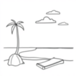 beach - sun, ocean, beach, sand, umbrella, shells coloring page