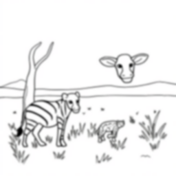 savanna - grasslands, animals, savanna, trees, wildlife coloring page