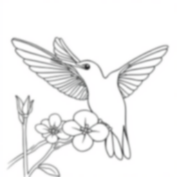 hummingbird at flower - flower, hummingbird coloring page