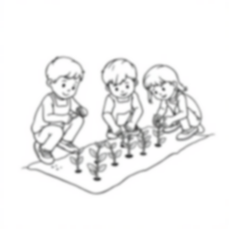 children planting seeds - children, planting, seeds coloring page