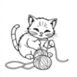 cat playing with yarn - cat, playing, yarn coloring page