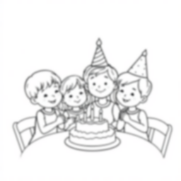 children at birthday party - children, birthday party coloring page