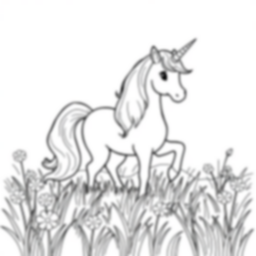 unicorn in meadow - unicorn, meadow coloring page