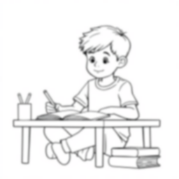 boy doing homework - boy, homework coloring page