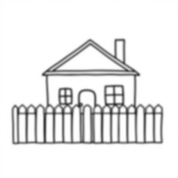 Free house with picket fence - house, picket fence Coloring Page for Kids - Printable PDF & PNG
