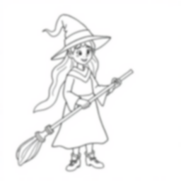 Free witch with broom - witch, broom Coloring Page for Kids - Printable PDF & PNG