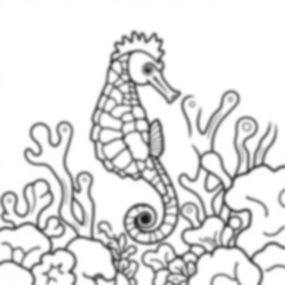 seahorse in coral - seahorse, coral coloring page