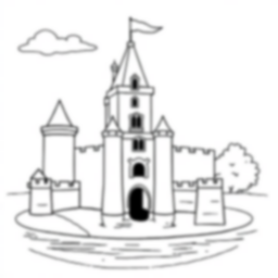 Free castle with moat - castle, moat Coloring Page for Kids - Printable PDF & PNG