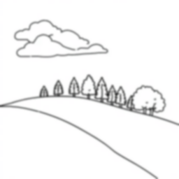 Free hill with trees - trees, hill Coloring Page for Kids - Printable PDF & PNG