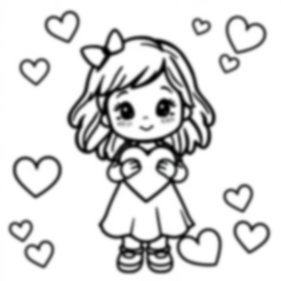 little girl with valentine - valentine, little girl coloring page