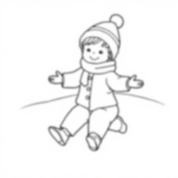 child making snow angel - child, snow angel coloring page