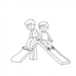 kids on slide - kids, slide coloring page