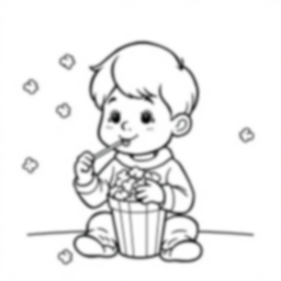 child eating popcorn - eating, child, popcorn coloring page