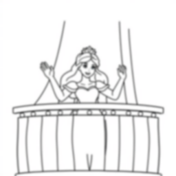 princess waving from balcony - princess, waving, balcony coloring page
