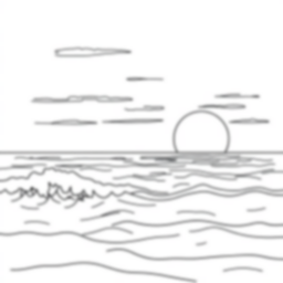 ocean at sunset - ocean, sunset coloring page