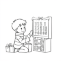 boy opening advent calendar - boy, opening, advent calendar coloring page