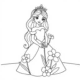 princess with flowers - princess, flowers coloring page