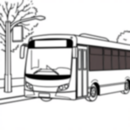 Free city bus at stop - city bus, stop Coloring Page for Kids - Printable PDF & PNG