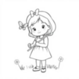little girl with butterfly net - little girl, butterfly net coloring page