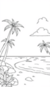 Free tropical beach - beach, tropical Coloring Page for Kids - Printable PDF & PNG