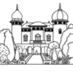 Free palace with gardens - palace, gardens Coloring Page for Kids - Printable PDF & PNG