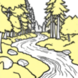 river through forest - forest, river coloring page