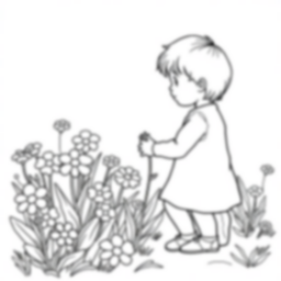 child picking flowers - child, flowers, picking coloring page