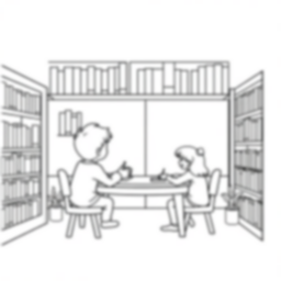 kids at library - kids, library coloring page