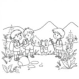 kids exploring nature - kids, nature, exploring coloring page