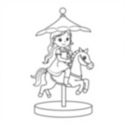 little girl on carousel - girl, carousel coloring page