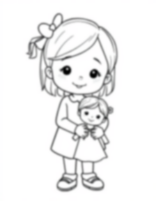 little girl with doll - little girl, doll coloring page
